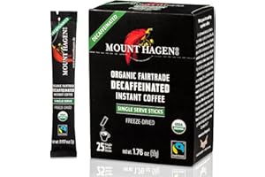 Mount Hagen 25 Count Single Serve Instant Decaf Coffee Packets - 1 Pack | Decaffeinated Organic Medium Roast Arabica Beans | Eco-friendly, Fair-Trade [1 x 25 sticks/1.76oz/50g]