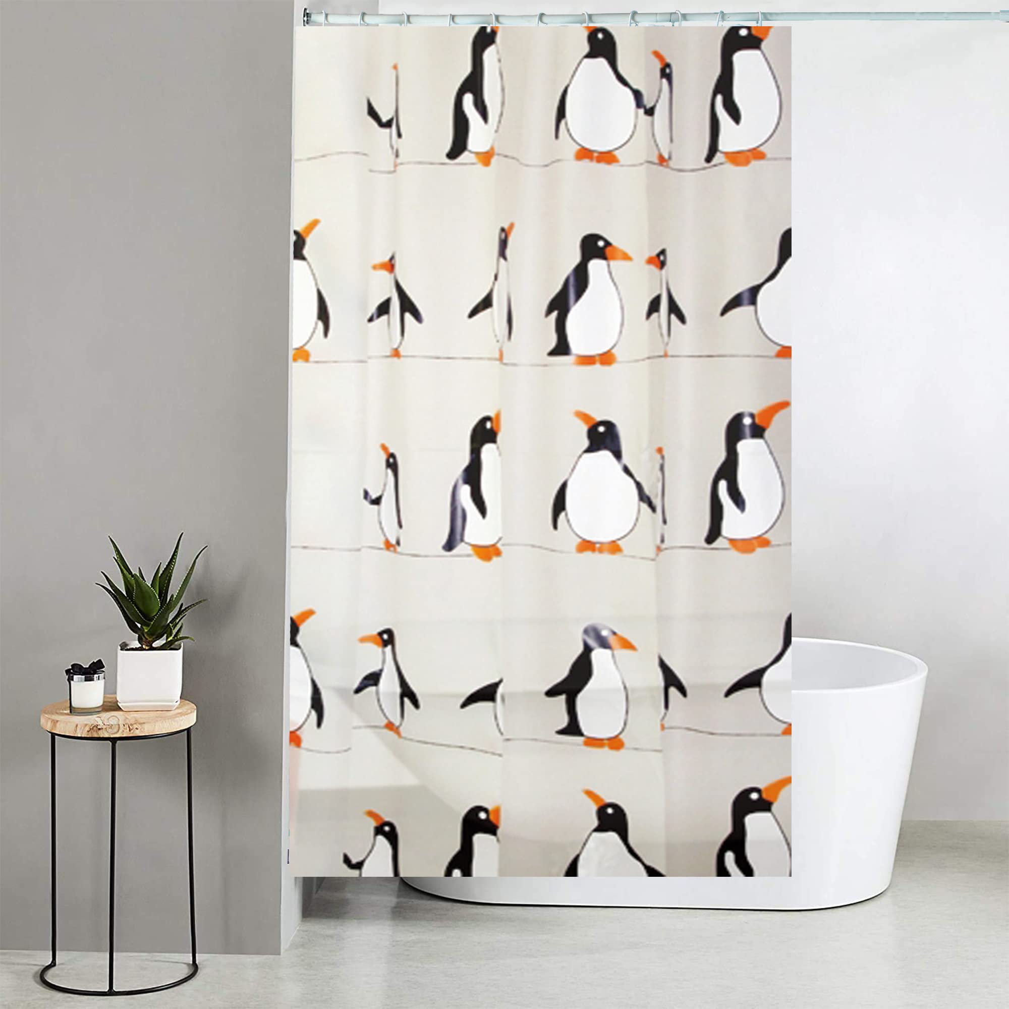 Blue Canyon Penguin Printed Shower Curtains | 100% Peva Shower Curtain | Anti-Bacterial Surface Treatment | Water Repellent| Weighted Hem | 180 X 180cm | 12 Reinforced Eyelets with Hooks (Penguin) — image 1