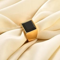 MYNENEY 14K Gold/Silver/Black Plated Square Signet