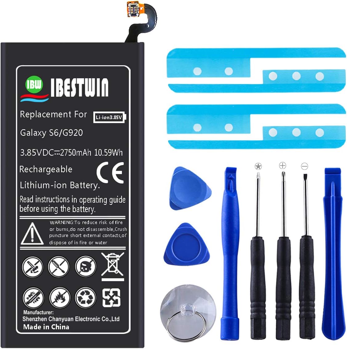 Galaxy S6 Battery IBESTWIN 2750mAh 3.85V Li-Polymer Replacement Battery EB-BG920ABE for Samsung Galaxy S6 G920A AT&T, G920V Version, G920T T-Mobile, G920P Sprint with Remove Tool Kit -3 Years Warranty: Home Audio & Theater