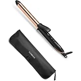FUNBUGS 1 Inch Titanium Curling Iron - Anodised for Soft Bouncy Curls | Long Barrel Curing Wand with Dual Voltage, Auto Shutdown, 7 Heat Settings for Medium Long Hair (Gold)
