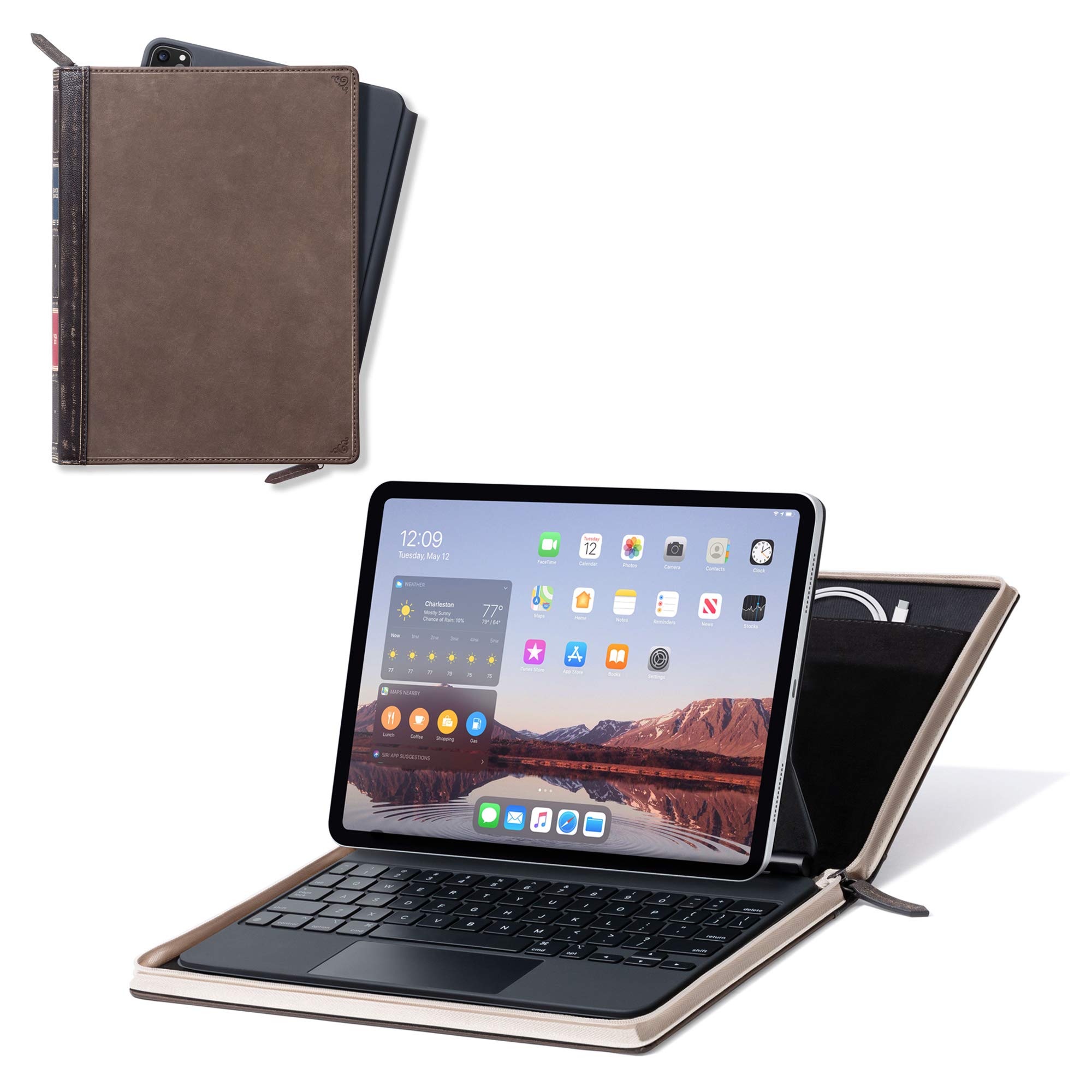 Twelve South BookBook Vol 2 for 12.9-inch iPad Pro (Gen 3 and 4), M1 | Hardback leather Cover with Pencil/document/cable storage for iPad Pro + Apple Pencil