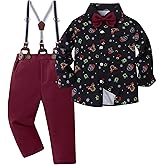 YALLET Toddler Boy Clothes Suit, Formal Dress Shirt with Bowtie+Suspender Pants Boy Gentleman Wedding Outfits 2-10 Years