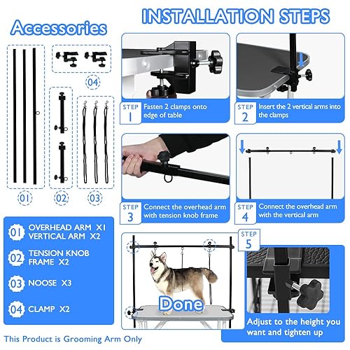 LEIBOU H-Shape Dog Grooming Arm Pet Supplies Grooming Table Arm with  Noose and Clamp Heavy Duty Aluminum All