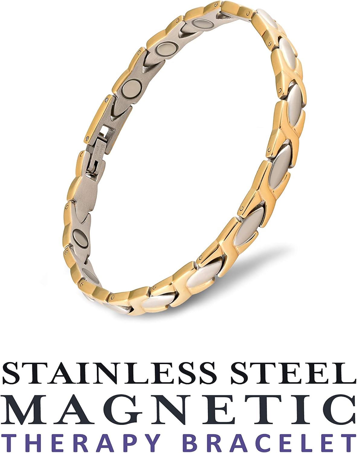 MAGNETJEWELRYSTORE Magnetic Therapy Bracelet Stainless Steel 2 Tone XOXO: Health & Personal Care