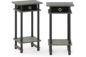 Furinno Turn-N-Tube Tall End Table, French Oak Grey/Black/Black