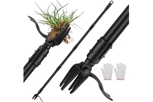 BlumWay 64 INCH Weed Puller Tool, Stand Up Heavy Duty Weed Puller, 3 Adjustable Long Handle Weed Remover Tool, 4 Claw Steel Head Weeder Tool, Garden Manual Weeding Tool Without Bending or Kneeling