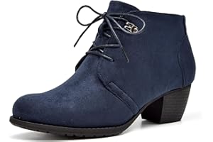 VJH confort Women's Ankle Boots,Lace-up Round Toe Comfortable Low Heel Dress Booties with Side Zipper