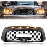 VIGMOTIX Upgraded Matte Black Front Grille for 2007 2008 2009 Tundra, [TRD Style] with 4 Amber Grill Lights, Tundra Grille Front Upper Hollow Bumper Grill