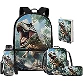 Upetstory Dinosaur Backpack for Kids Girls Boys School Bag Set Elementary Kindergarten Preschool Bookbag with Lunch Box Pencil Case Water Bottle Sleeve Book Cover Travel Cycling Holiday