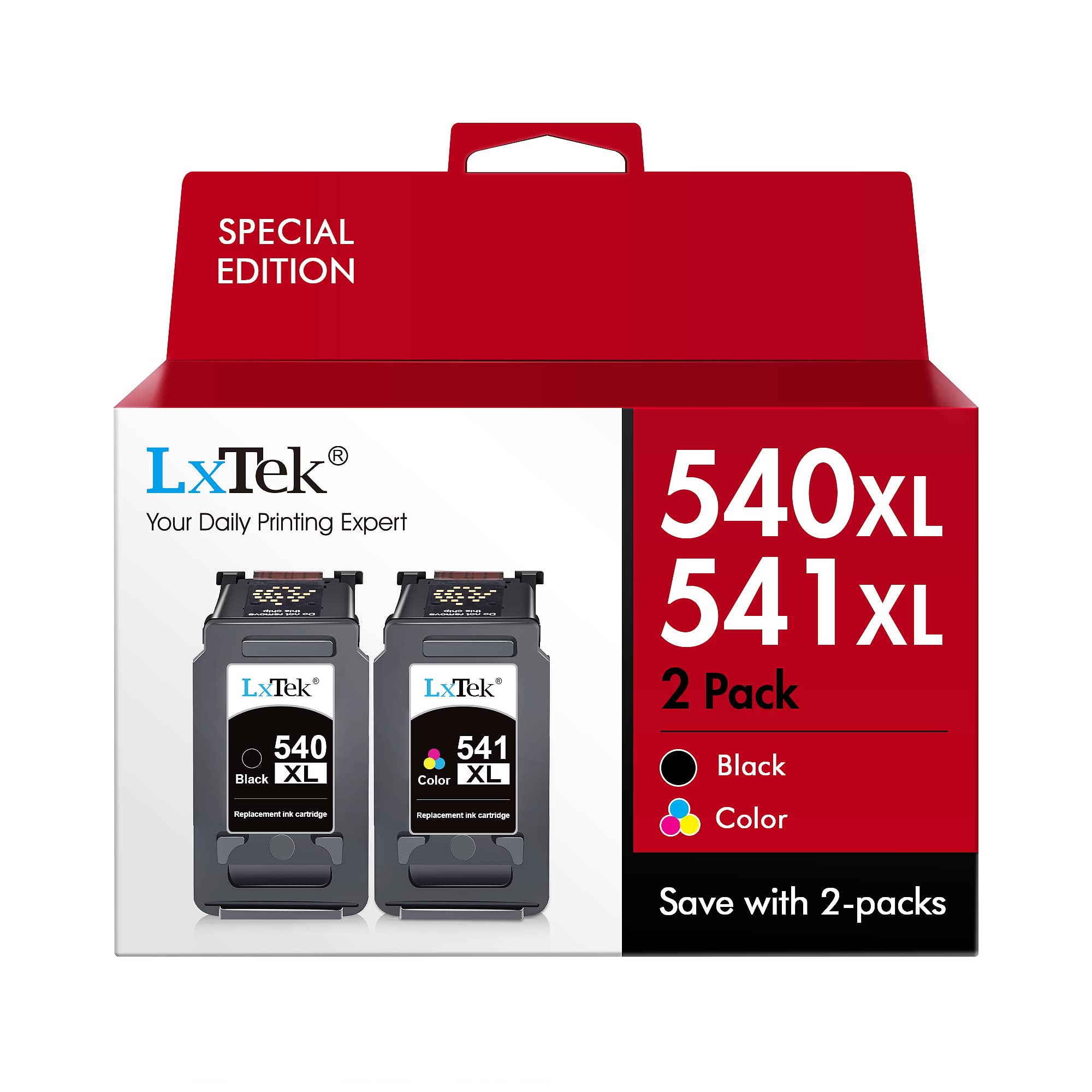 LxTek High Yield PG-540XL CL-541XL Ink Cartridges for Canon 540XL 541XL Ink Compatible with Canon Pixma TS5150 TS5151 MG3650 MG3650S MG3600 MG4250 MX475 MG3250 MG3550（Black Colour, 2-Pack）