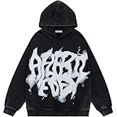 Aelfric Eden Graphic Hoodies Abstract Print Washed Hoodie Long Sleeve Acid Washed Hooded Sweatshirts Trendy Y2k Tops