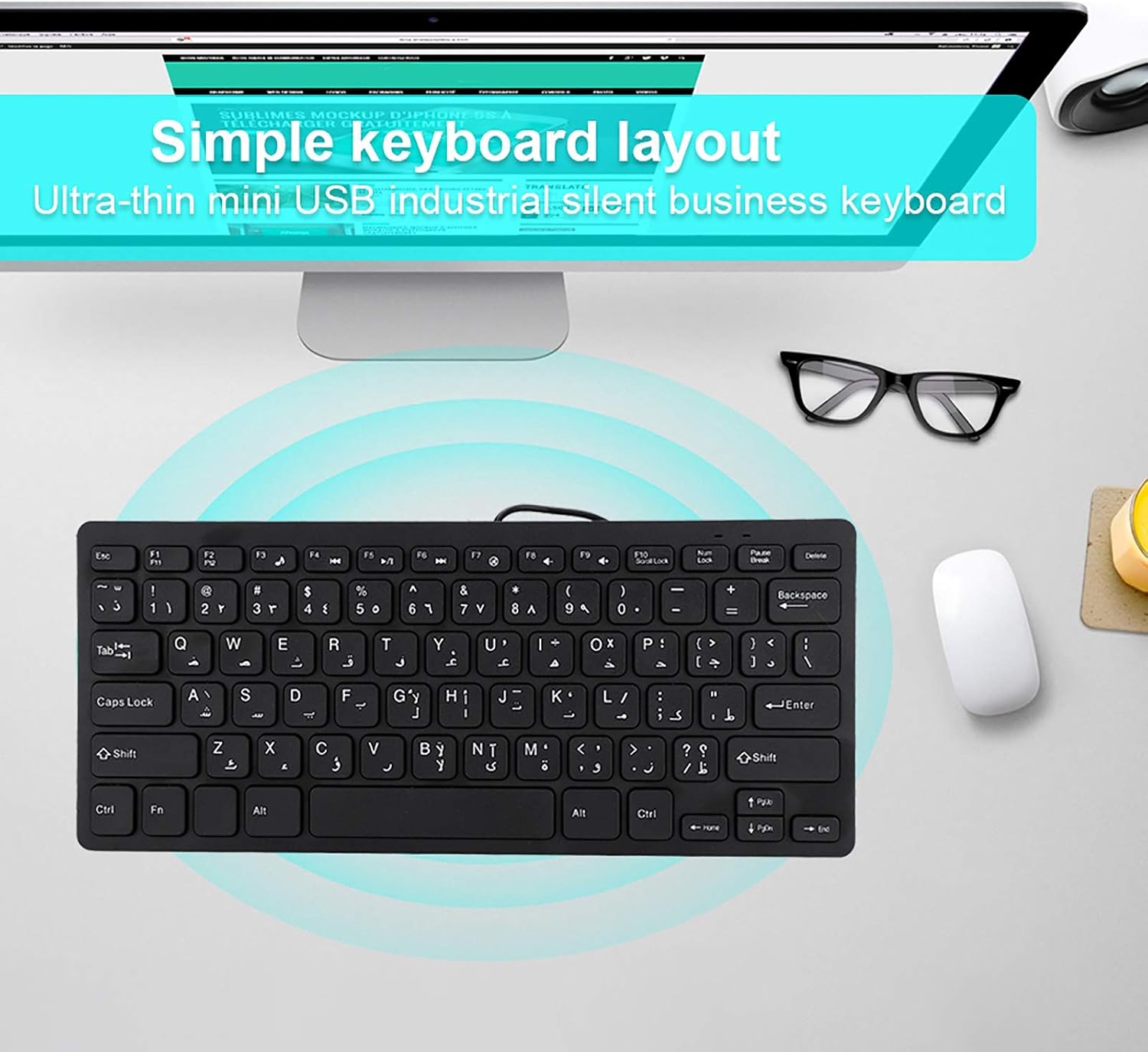 Wired Mini Portable Arabic Keyboard USB Interface for Desktop Computer, Black - Image 3