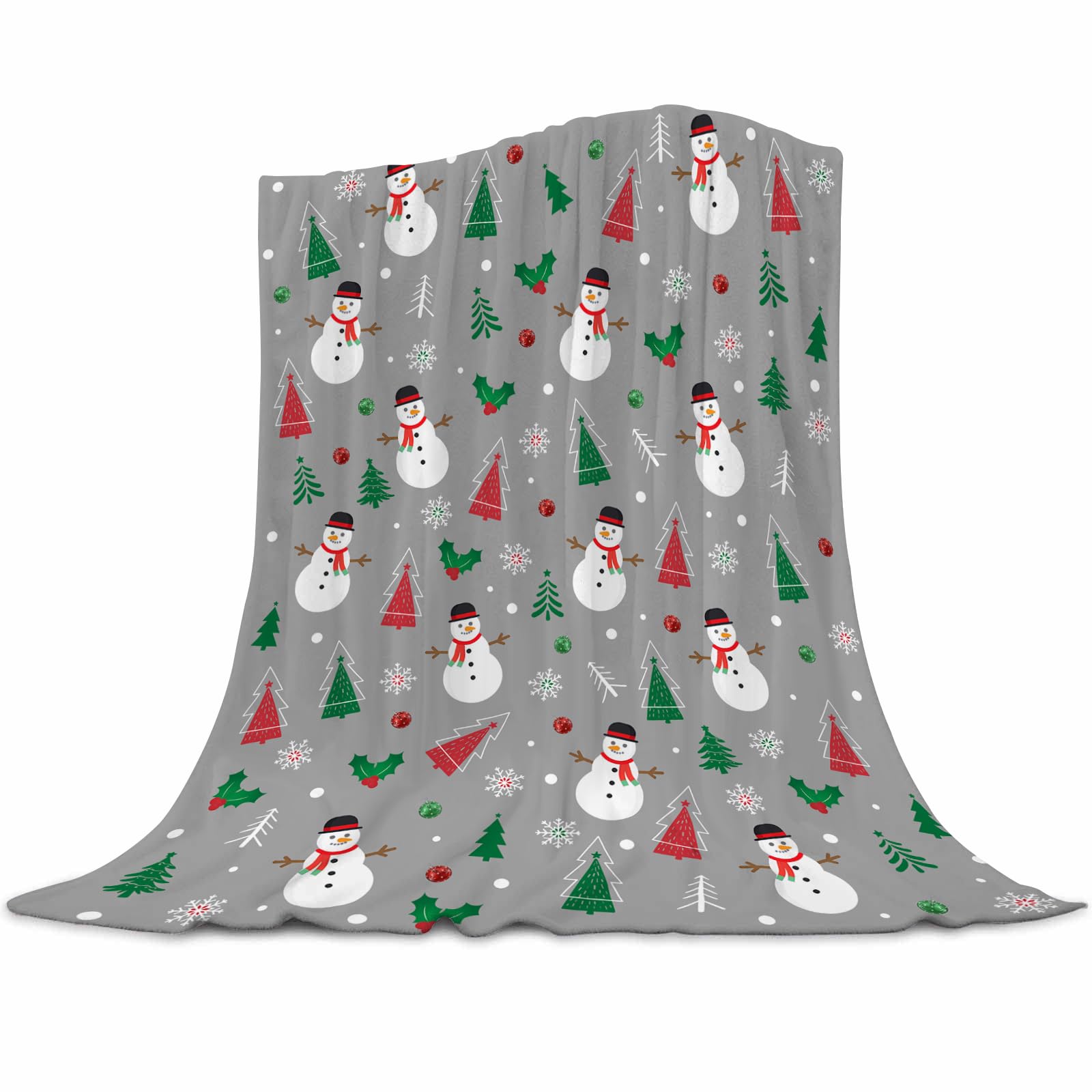 Abaysto Christmas Snowman Throw Blanket Grey Christmas Fleece Blanket Soft, Plush, Warm Winter Cabin Throw, Christmas Throw for Sofa and Bed | Holiday Blankets and Throws 100x130cm