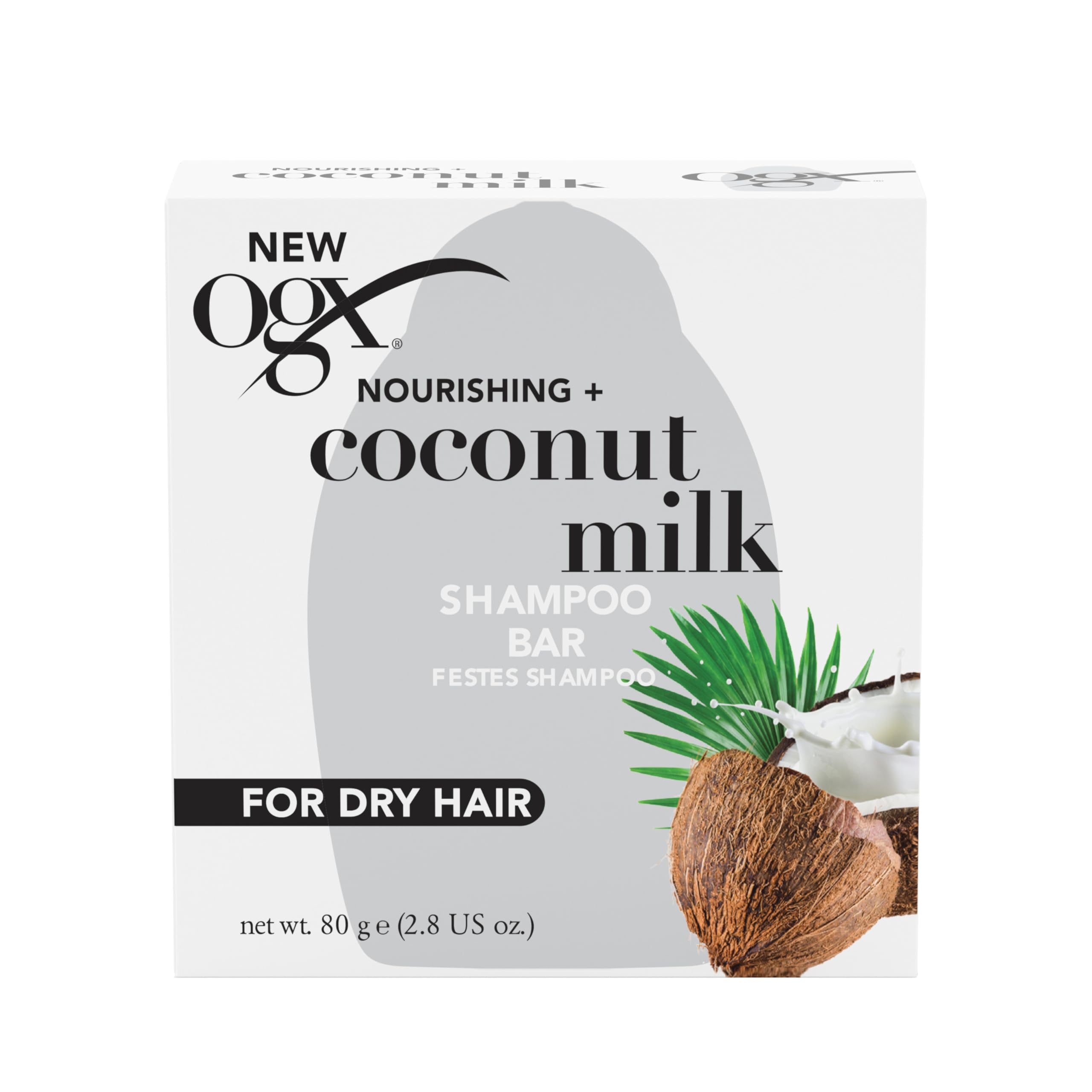 OGX Nourishing with Coconut Milk Shampoo Bar for Dry Hair, Gives Strength, Elasticity and Moisture to Hair, Sulfate Free, Recyclable Packaging, 80g