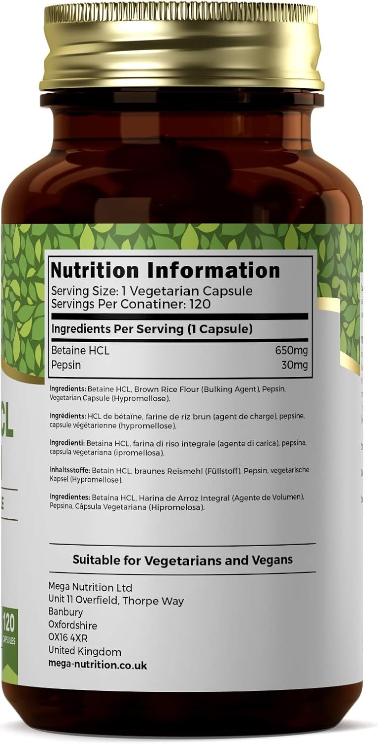 Ezyleaf Betaine HCL with Pepsin 650mg, 120 count (Pack of 1) - Image 3
