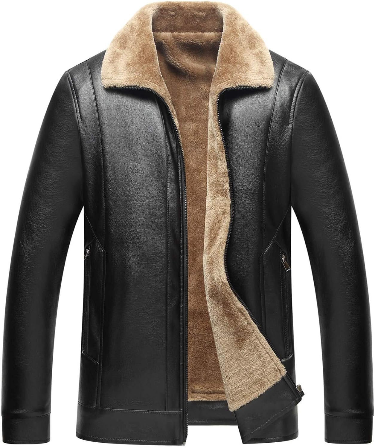 Men's Winter Spread Collar Sherpa Lined Suede Leather Trucker Jacket