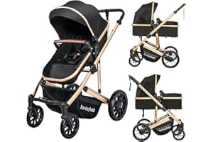 LORTSYBAB Infant Newborn Baby Bassinet Stroller - 2 in 1 High Landscape Convertible Stroller with Reversible Seat | Foldable Aluminum Alloy Pram Anti-Shock Toddler Pushchair Strollers for 0-36 Months Babies