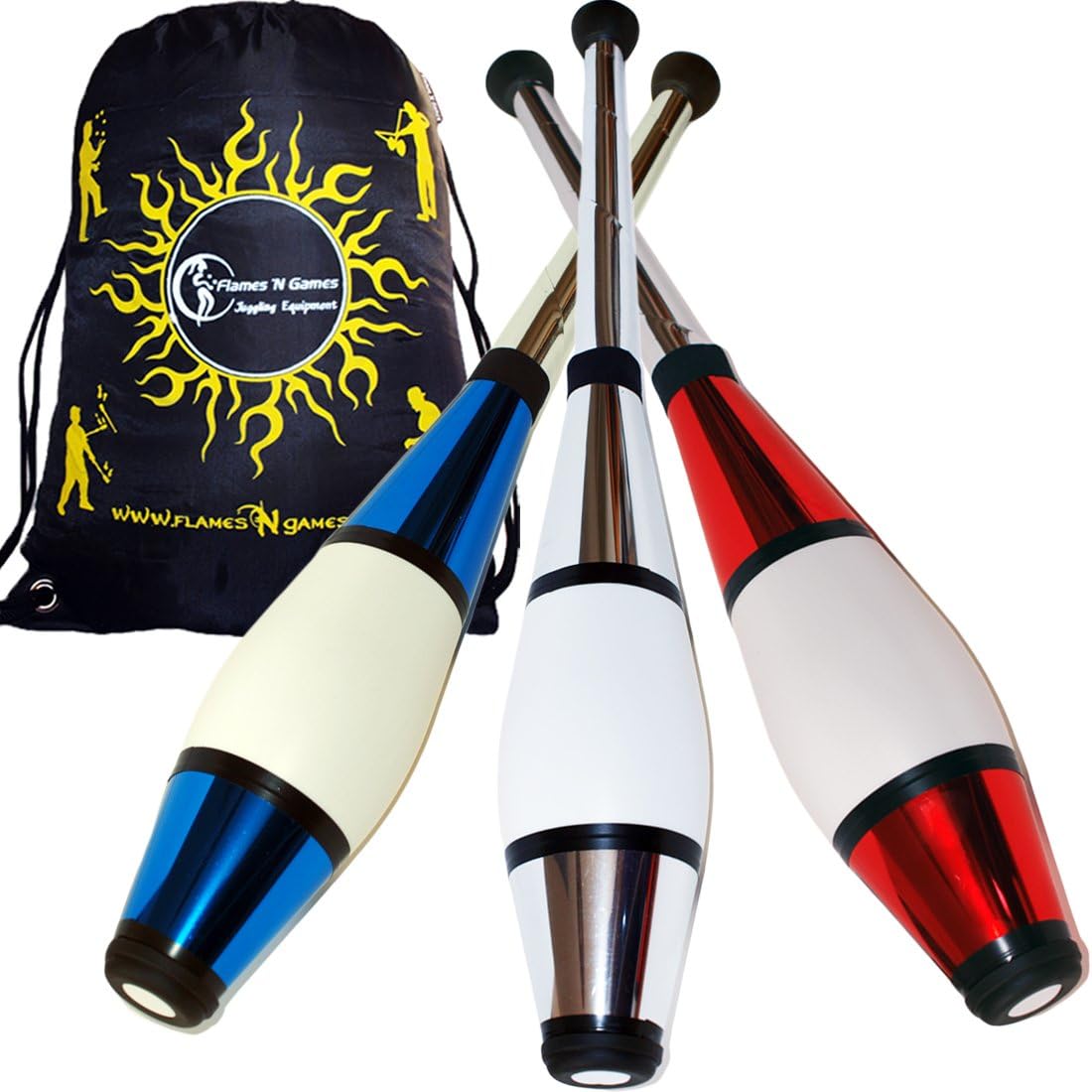 Juggle Dream EURO PRO Juggling Clubs Set of 3 (Blue/Silver/Red