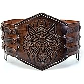 ASIEAO Mens Medieval Viking Leather Armor Renassance Belt Embossed Knight Corset Belt for LARP Christmas Gifts Costume