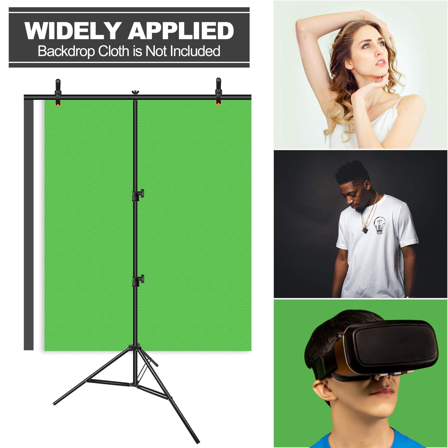 EMART 3x6.5ft Portable T-Shape Backdrop Stand with Adjustable Green Screen Photo Background Holder for Photography, Photoshoots, Parties, and Zoom