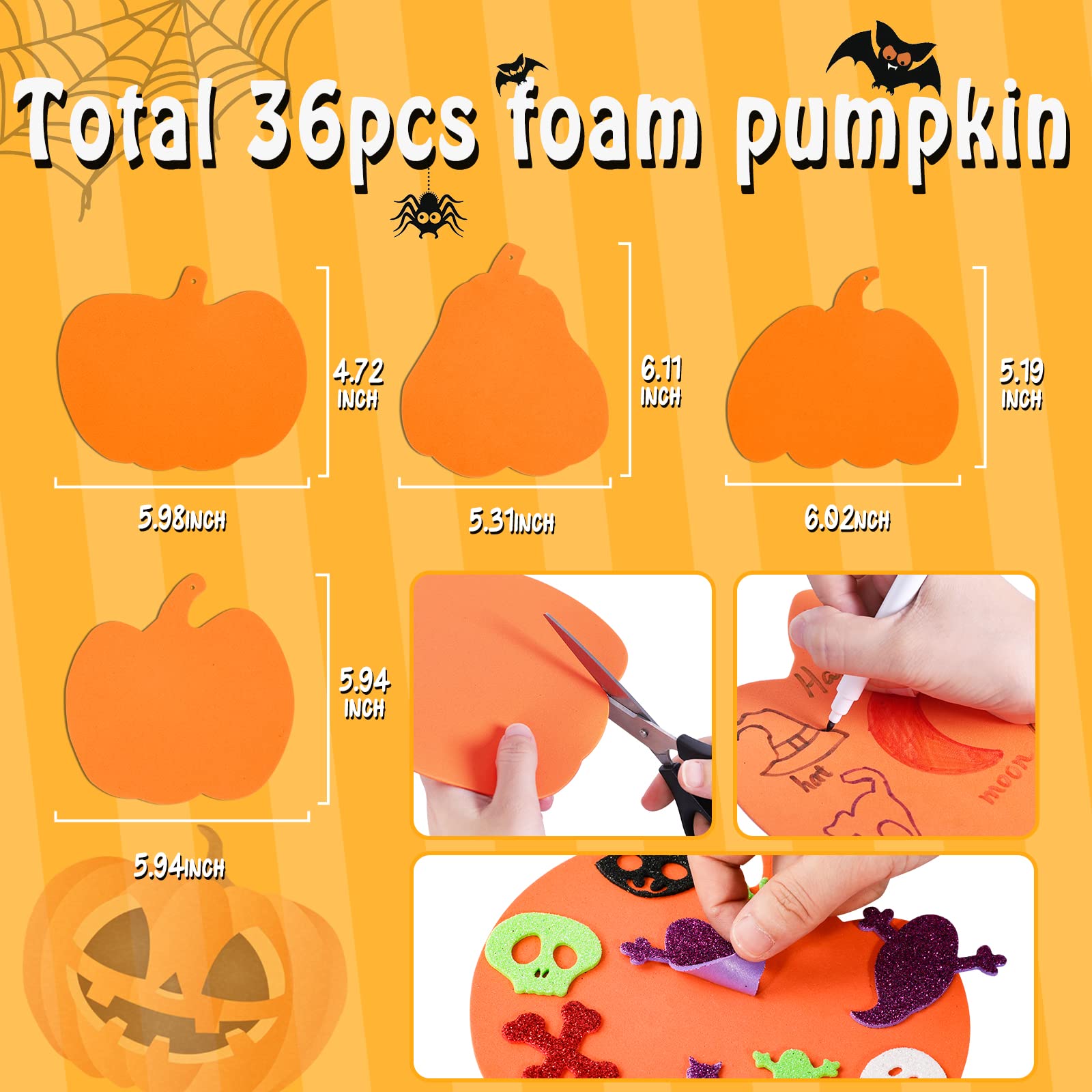 Max Fun 332PCS Halloween Crafts for Kids, Halloween Activities Foam Pumpkins for Crafts Stickers Gift Kits, DIY Art and Craft Set for Holiday Classroom Decorations Party Favors Supplies