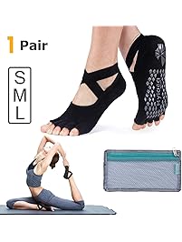 Hylaea Yoga Socks for Women with Grip & Non Slip Toeless Half Toe Socks for Ballet, Pilates, Barre, Combed Cotton