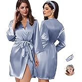 WJing Yi Jia 2Pcs Womens Floral Kimono Robe Silk Robes Bride Bridesmaid Satin Robes Bridal Dressing Gown Silky Bathrobe