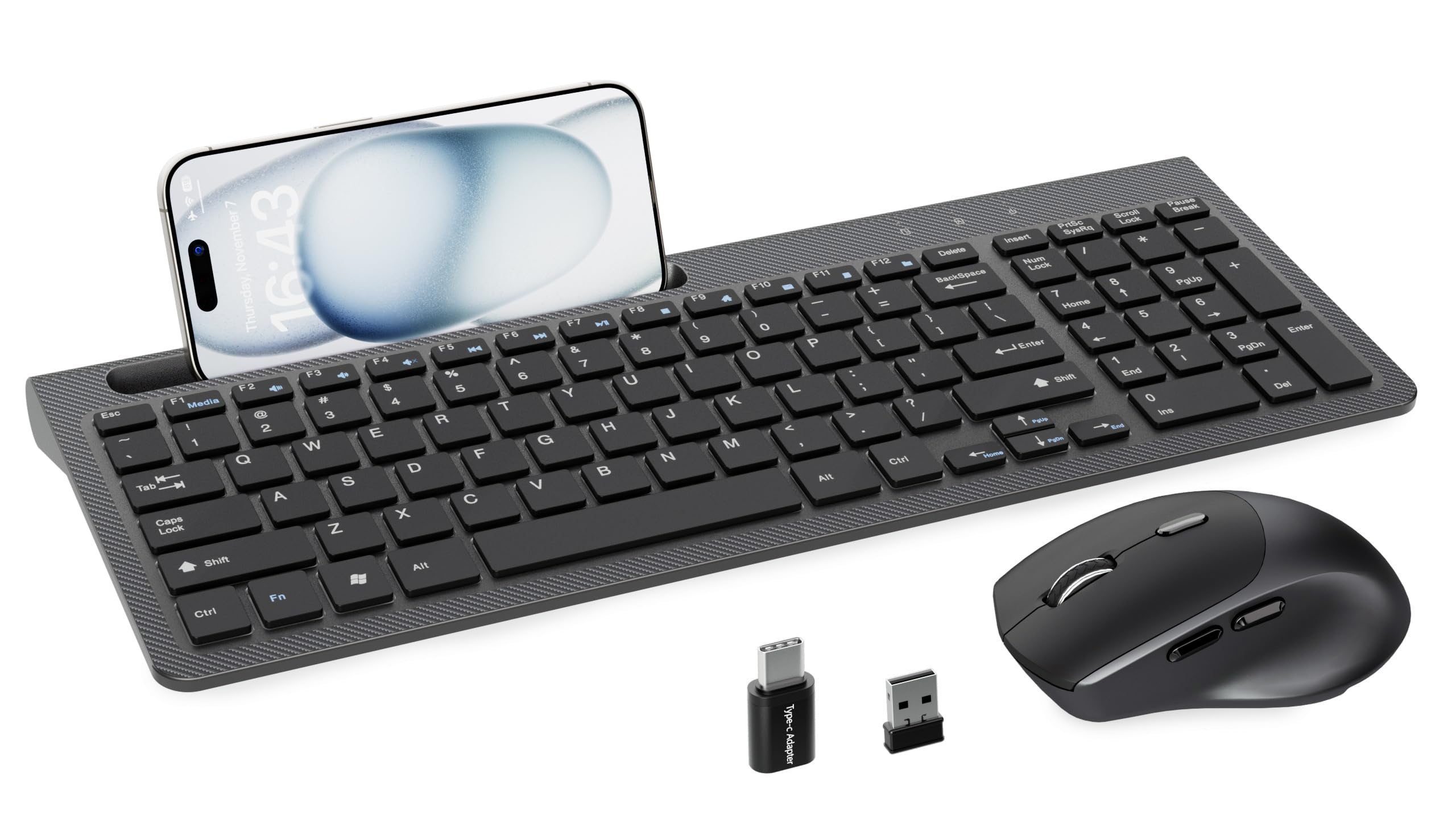 Photo 1 of *Minor Damaged*
Wireless Keyboard and Mouse, Ergonomic Keyboard Mouse with Phone Holder, 2.4GHz Cordless Keyboard Mouse for Mac, Windows, PC, Laptop ?Black?