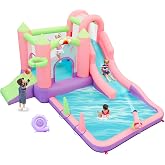 WELLFUNTIME Inflatable Water Slide with Blower, 9 in 1 Bounce House | Bouncy Castle for Kids Aged 3-6, Splashing Pool, Basketball Hoop, Water Cannon for Backyard