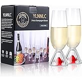 7oz Stemless Champagne Flutes Set of 2, Lead-free Reusable Champagne Glasses with Crystal Ruby Base, Cocktail Glasses, Prosecco Glasses, Mimosa Glasses, Gift for Birthday, Wedding, Valentine's Day
