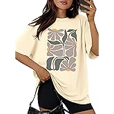 HEYTALALA Women's Oversized Tshirts Wildflower Graphic Tees Crew Neck Summer Short Sleeve Casual Loose Basic Tunic Tops