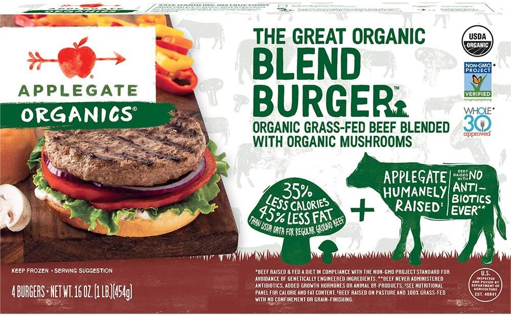 Applegate, The Great Organic Beef & Mushroom Blend Burger, 16oz (Frozen)