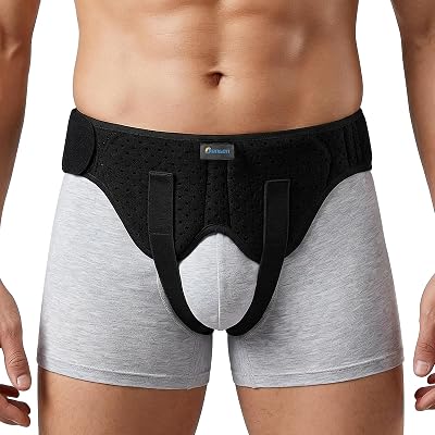 Tenbon Hernia Belt for Men and Women Adjustable Inguinal Support Black M