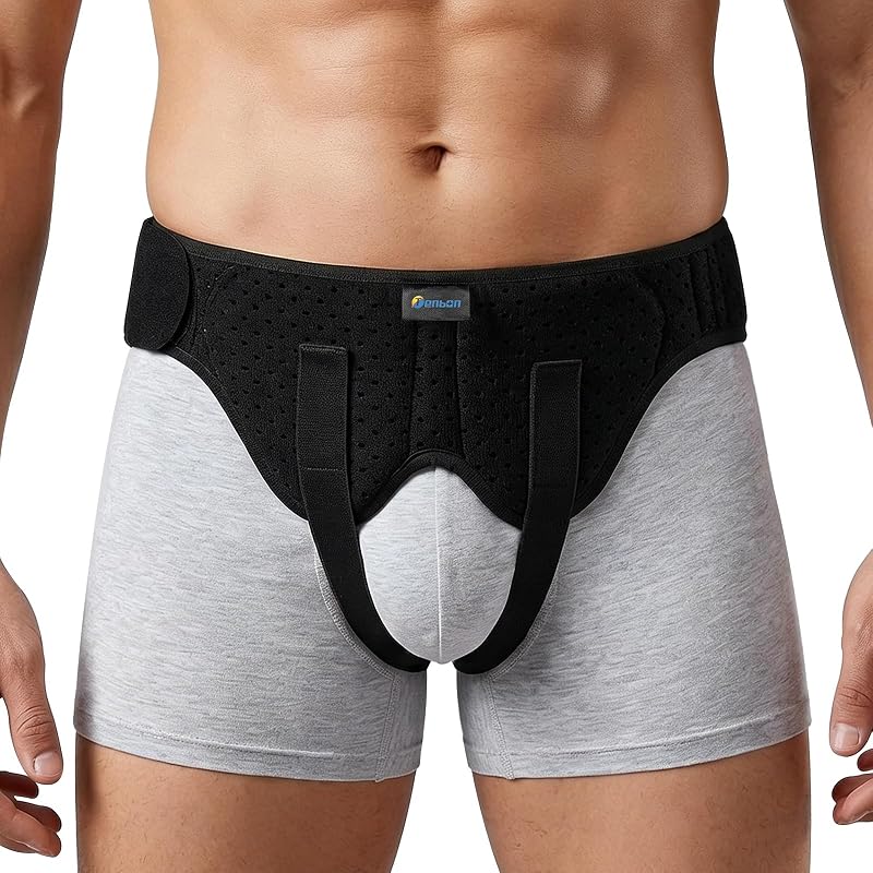 Tenbon Hernia Belt for Men and Women Adjustable Inguinal Support Black M