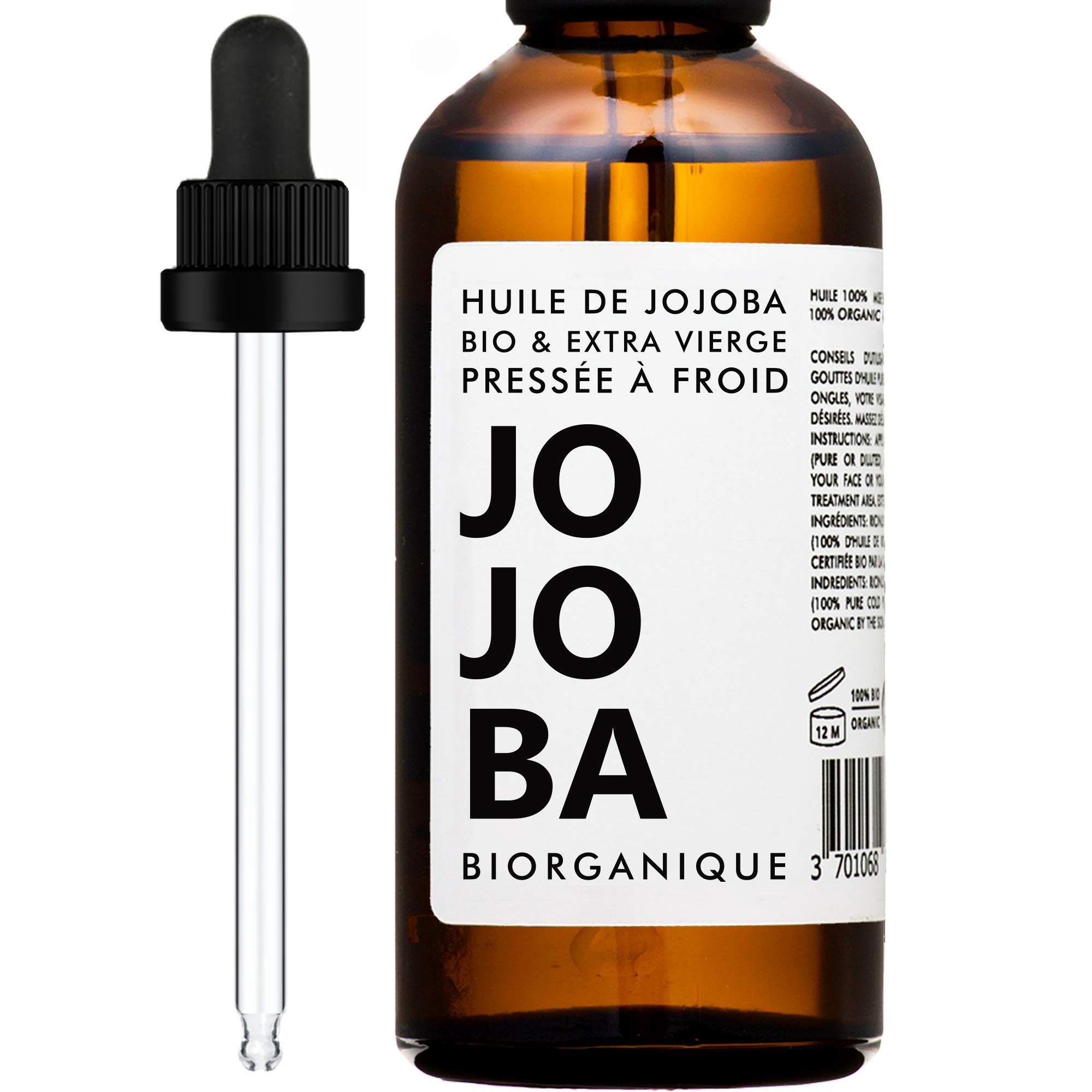 Jojoba Oil 100% Organic, Pure, Natural, Cold-Pressed. For Skin, Body, Hair Care. 100 ml
