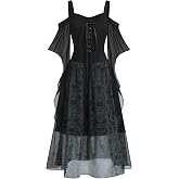 CHARMMA Women's Plus Size Butterfly Sleeve Gothic Halloween Dress | Off Shoulder Cosplay Dresses,Halloween Costume,Plus Size,Butterfly Sleeve,Lace Up,See Through