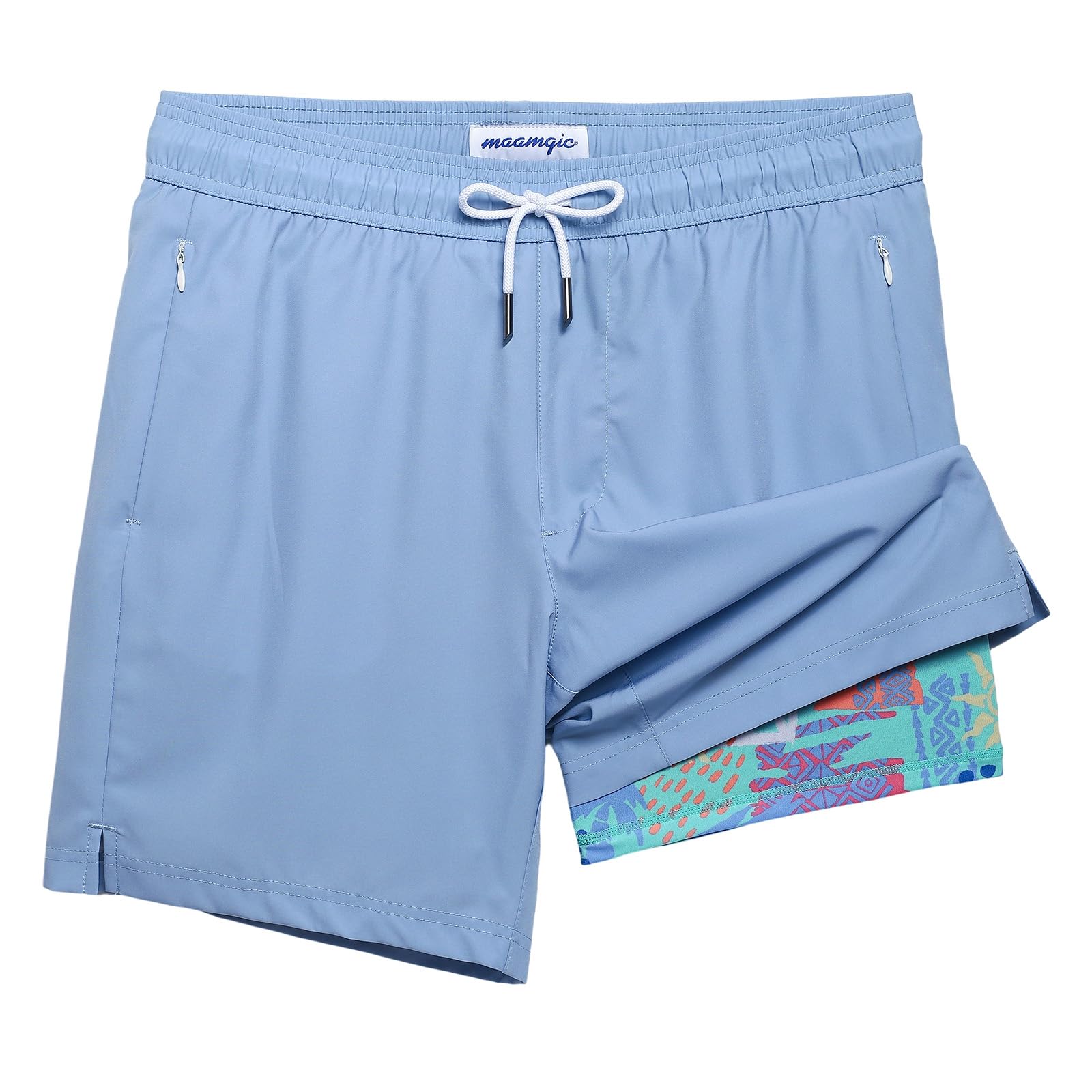 maamgic 2 in 1 Mens Swim Trunks 7 Inch Swim Shorts Swim Suits Board Shorts Graffiti Mist Blue M Image