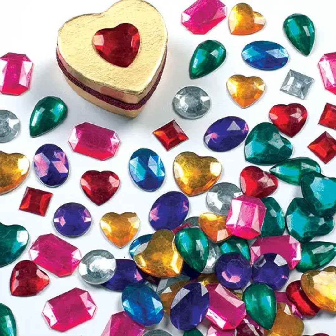 Baker Ross EK632 Large Self Adhesive Acrylic Gems (Pack of 120) Multicoloured Embellishments for Kids Arts and Crafts, Assorted
