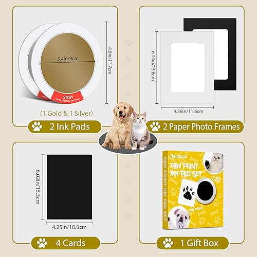 Nabance Paw Print Kit, Dog Nose Print Kit, Mess-Free Gold Silver
