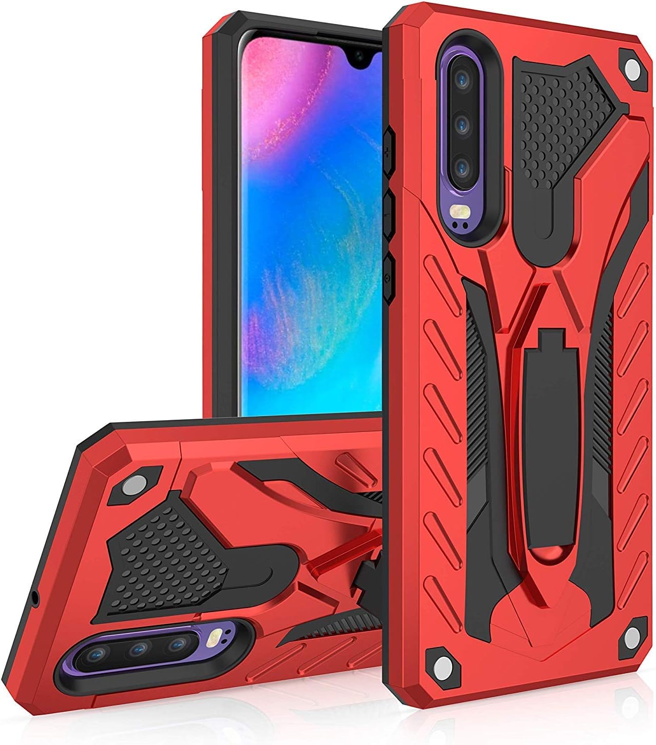 TOPOFU® for Huawei Y9s Case,Stylish Dual Layer Hard PC Back Case with Ring Grip Kickstand & Support Magnetic Car Mount Function Cover for Huawei Y9s-Red