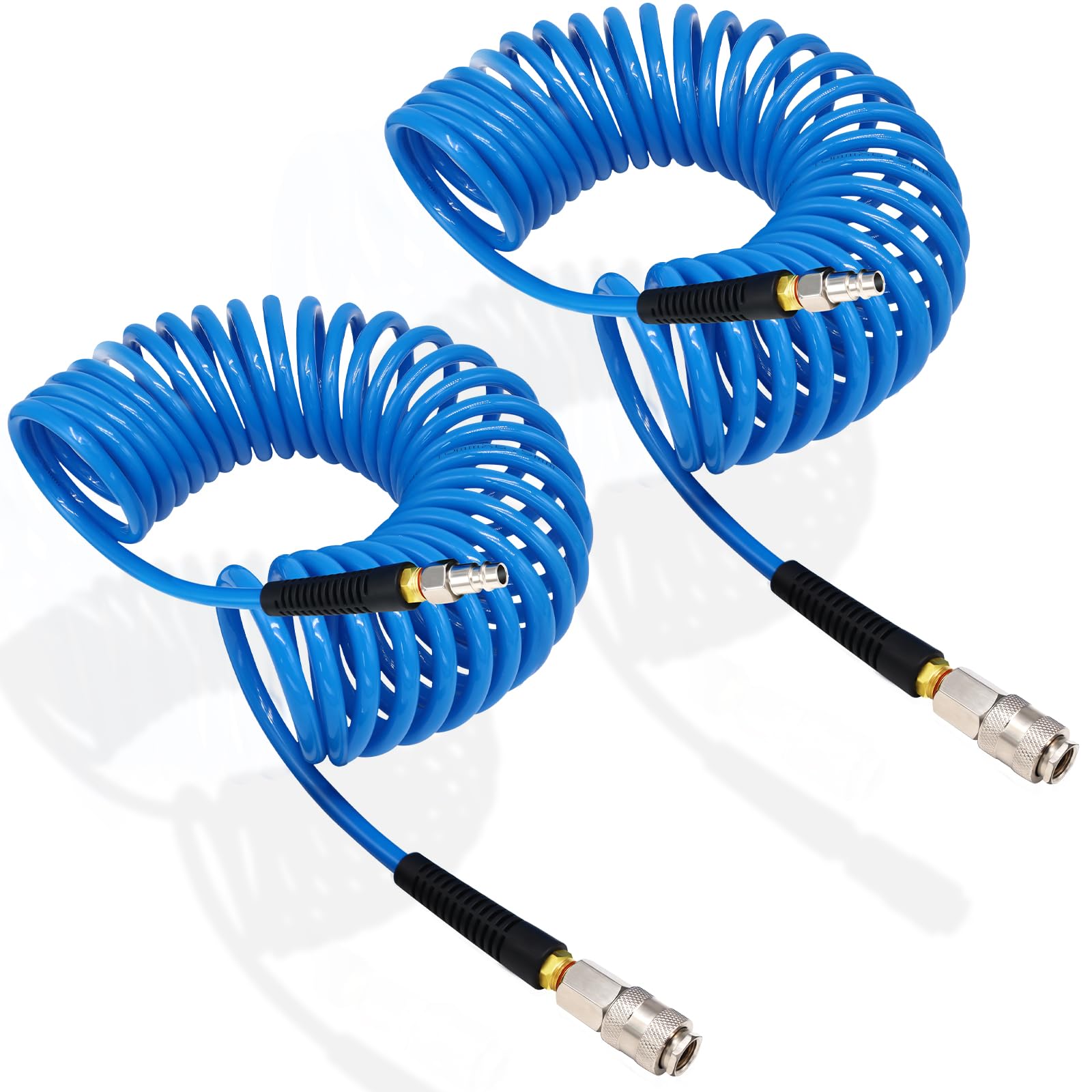 FANOVO 2PCS 5m Length Air Compressor Hose Polyurethane Recoil, 1/4" Europe Quick Coupler and Bend Restrictors for Air Compressor Accessories, 6mm ID x 9.5mm OD Blue Retractable Hose