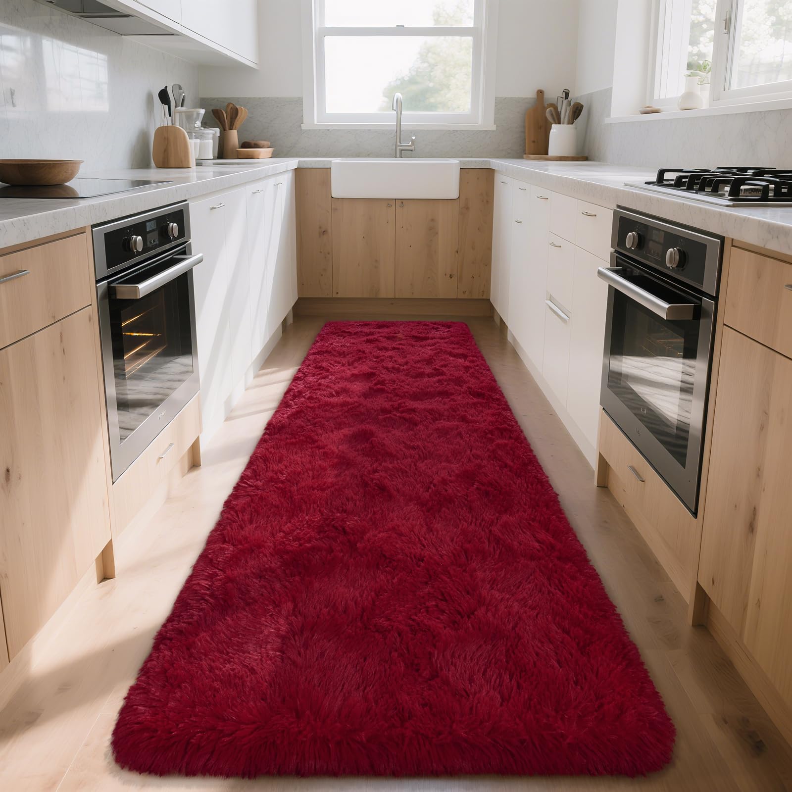 Photo 1 of DETUM Wine Red Runner Rug 2X8 for Hallyway Entryway Kitchen Fluffy Area Rugs for Bedroom Soft Kids Room Rugs Furry and Washable Christmas Carpets