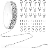 TOAOB 16.4 Feet Jewelry Making Chains 2mm Stainless Steel Flat Cable Link Chain with 20pcs Lobster Clasps and 50pcs Open Jump Rings DIY Necklace Bracelet Crafts Jewelry Making Supplies