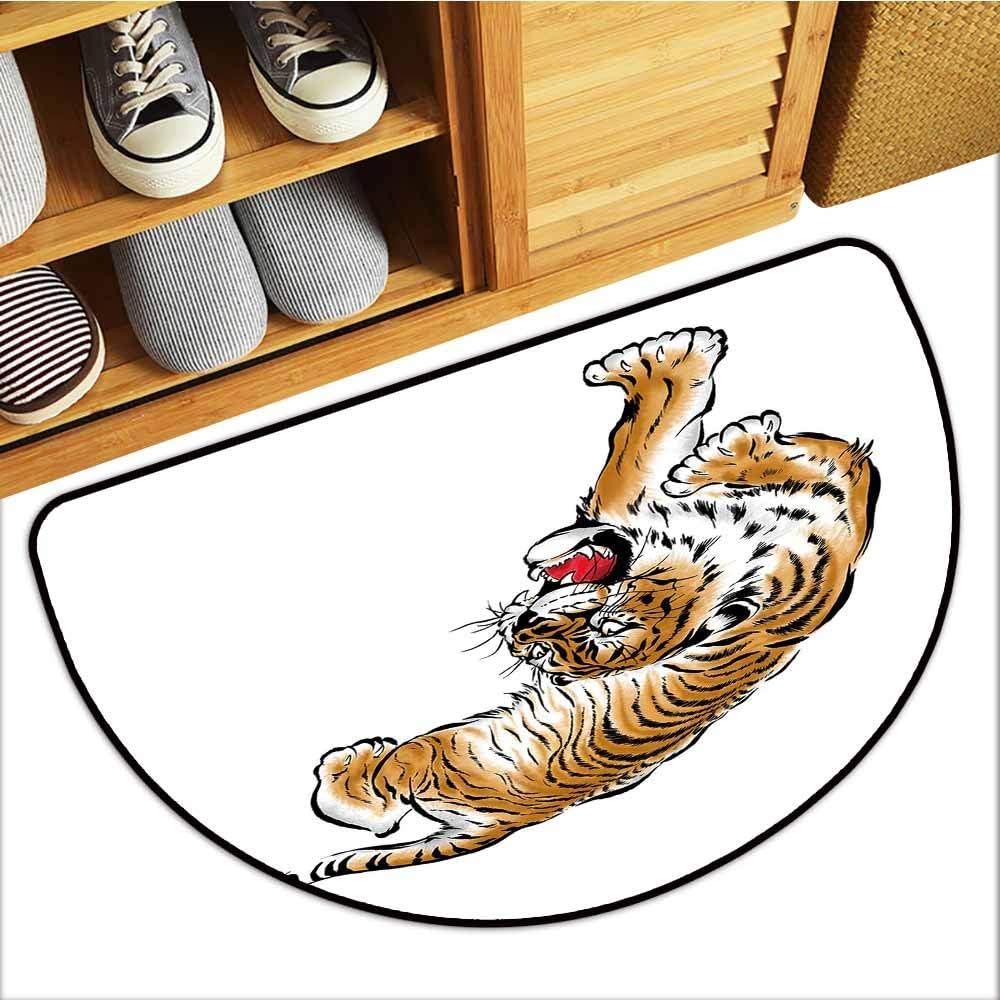 Axbkl Door Mat Tiger Japanese Inspired Large Feline Japanesque Design Free Hand Drawing Traditional Quick And Easy To Clean W36 Xl24 Black Light Brown Amazon Co Uk Garden Outdoors