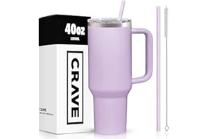 Crave Cups 40oz Tumbler With Handle And Straw l Insulated Stainless Steel Double Wall Spill Proof Water Bottle Travel Mug l Cupholder Friendly Vacuum Sealed Tumblers With Lid (Wisteria)