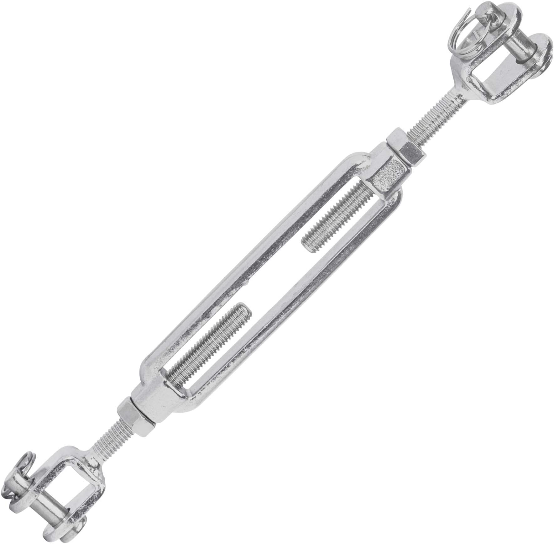 Open-Body Stainless Steel Jaw & Jaw 5/16” x 3-3/4” Turnbuckles for Tensioning Cable or Rope, T316 Marine Grade