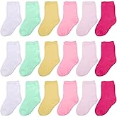 Duufin 18 Pairs Toddler Crew Socks Boys Girls Unisex Half Cushion Cotton Mid Cut Socks for Toddler Kids 1-8 Years Old