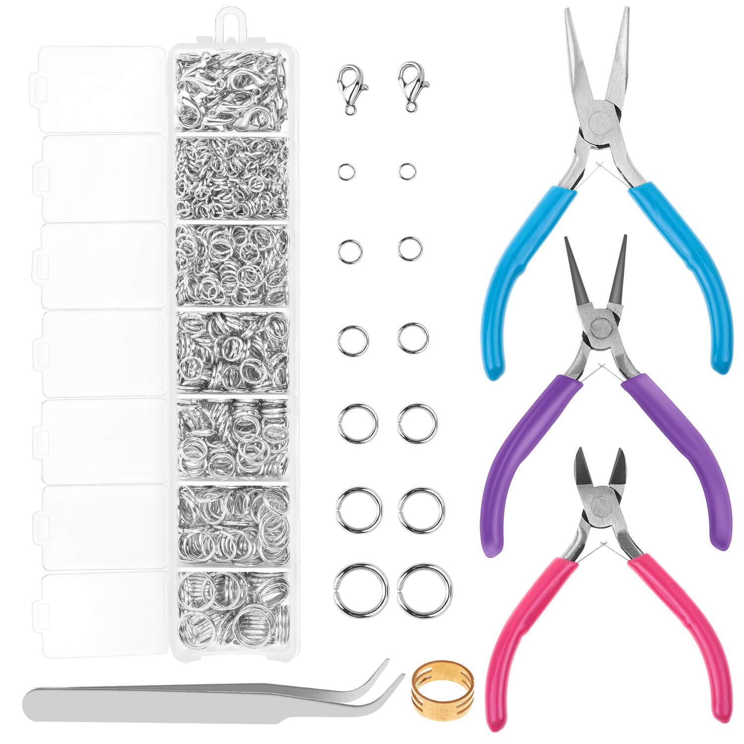 Cridoz Jewelry Repair Kit with 1520 Silver Jump Rings and 3Pcs Pliers for Earrings, Necklaces, Rings, Bracelets