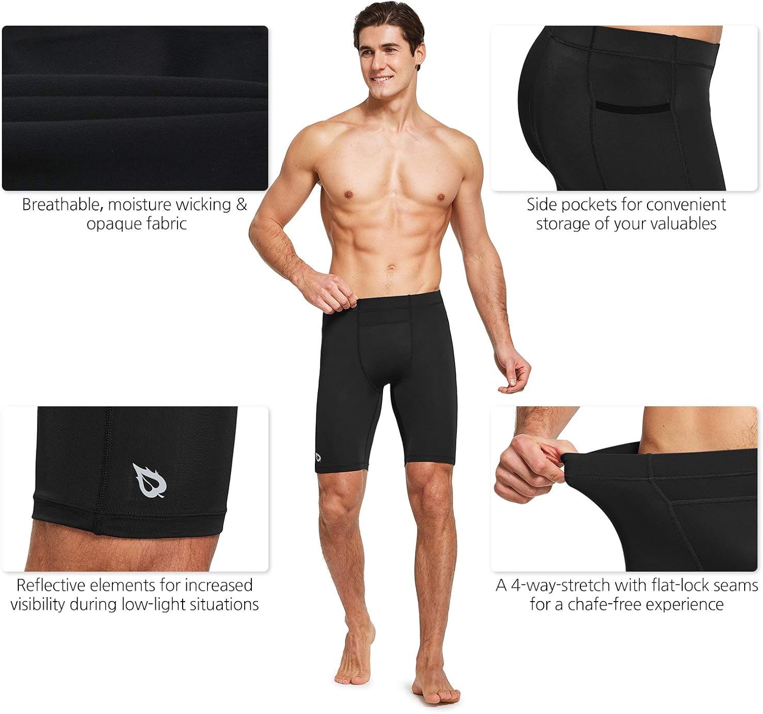 BALEAF Men's Compression Running Workout Shorts Pockets Gym Athletic Yoga Bike Tights Underwear Baselayer: Clothing